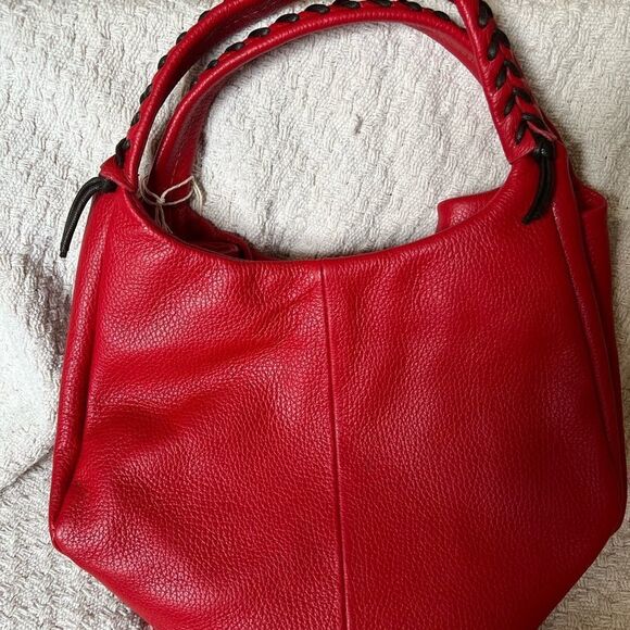 GIULIA Massari top handle bag pebbled red leather removable shoulder strap - Picture 6 of 12